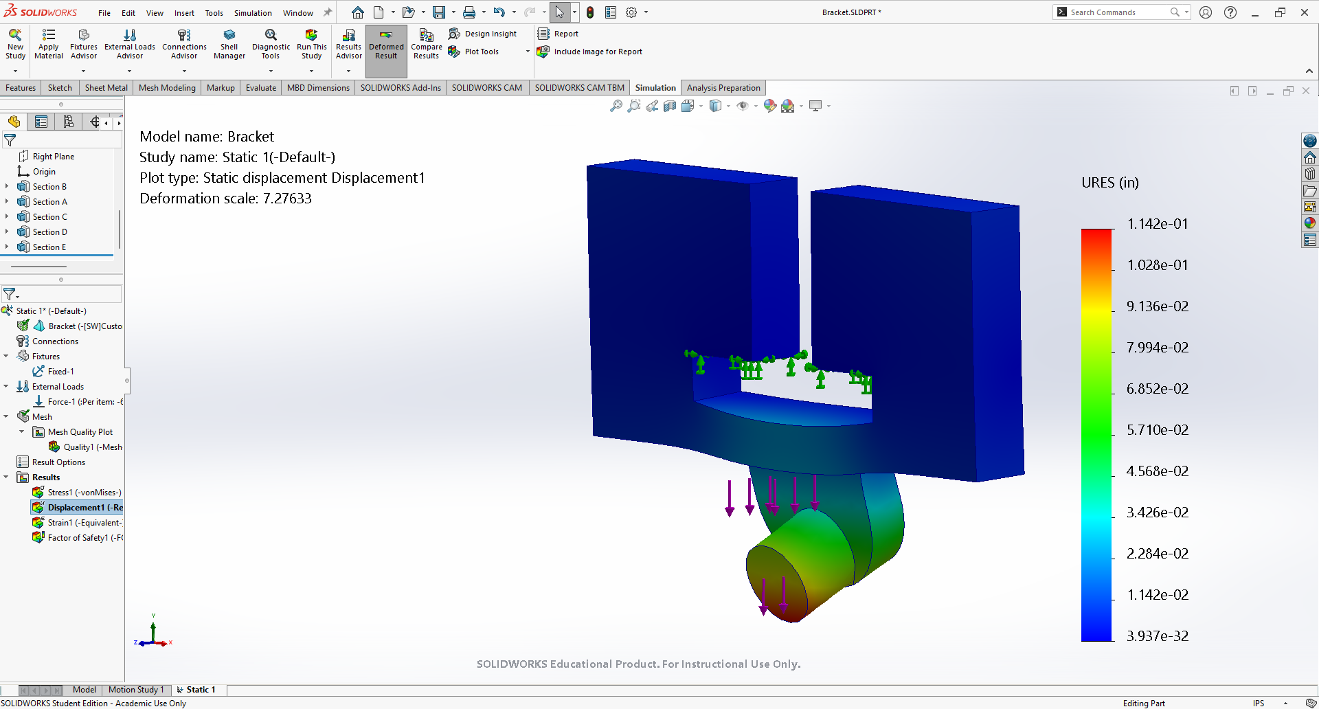 Design 1 - Mesh 1 - Deflection
